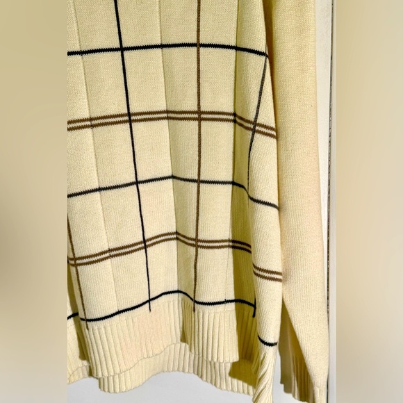 Oscar de la Renta Men's Cable Knit Plaid Cream Crewneck Sweater Size Large - Picture 4 of 9